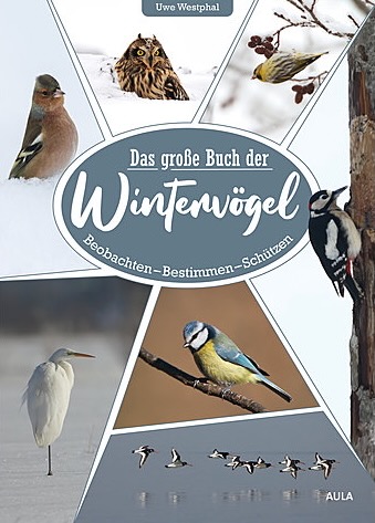 Buchdeckel mit Titel "Wintervögel" und Fotos von sieben Vogelarten