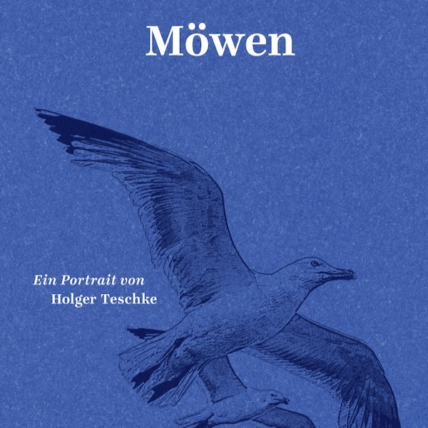 Vor blauem Hintergrund des Buchcovers fliegen zwei Möwen. Titel und Autor in weißer Schrift.